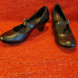 Safe T Step black faux leather mary Jane low heel pump